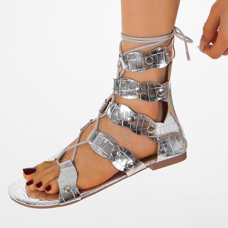 Women's Shoes Luxury Style Flat Roman Shoes Cross Strap Back Zipper Sandals Women