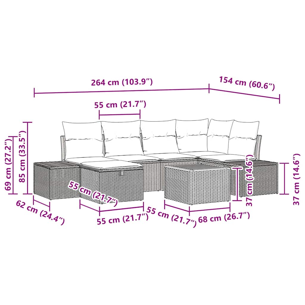 Garden Sofa Set with Cushions 7 pcs Black Poly Rattan