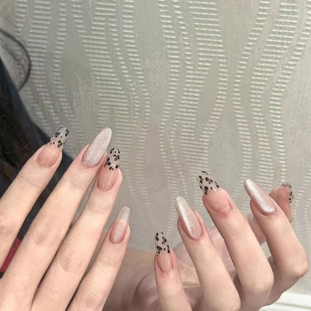 Handmade Medium-Long Ice Crystal Butterfly Cat Eye Nails for Brides or Pregnant Women