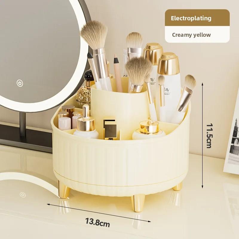 Rotating Makeup Brush Storage Box Compartments Desktop Lipstick Eyeshadow Organizer Modern Minimalist Style Cosmetic Holder
