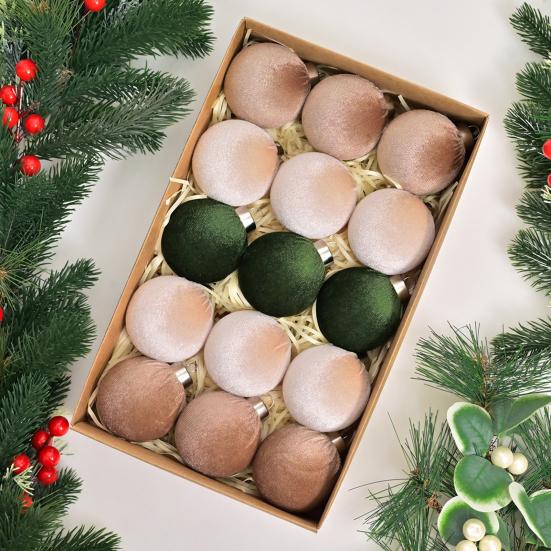 15 Pcs Christmas Ball Ornaments Lightweight Shatterproof Velvet Balls Reusable Festive Hanging Decorations for Home Xmas Tree