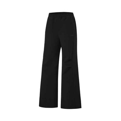 Fitness Series Solid Color Mid-Rise Drawstring Comfortable Breathable Loose Straight-Leg Sports Pants Women Bottoms Black AYKU156-1