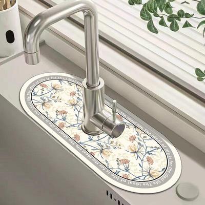 Diatomit-Spülbecken-Wasserhahn-Abtropfmatte, saugfähige Trockenmatte für Küchenarbeitsplatten, Küchenspüle, Spritzmatte, rutschfeste Tischmatte