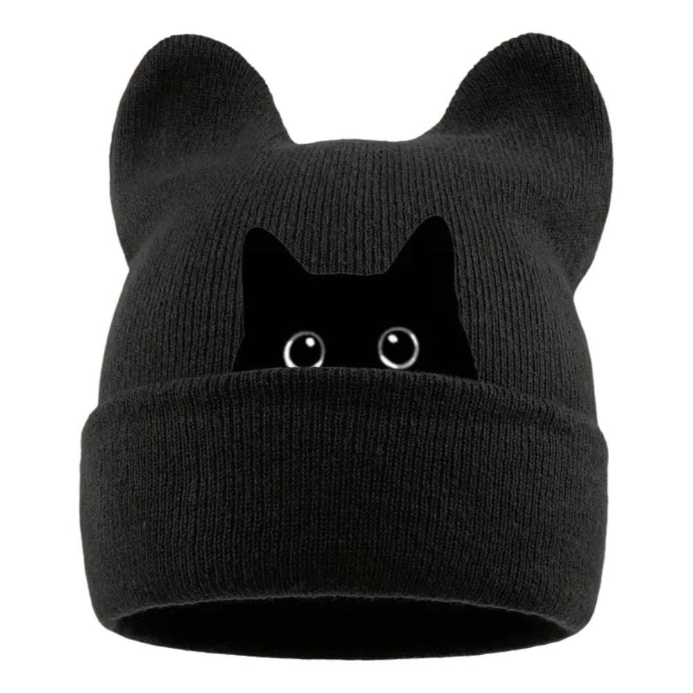 Stretchable Cat Ear Beanie Hat Y2K Harajuku Pullover Hat Fashion Winter Knit Hat Women