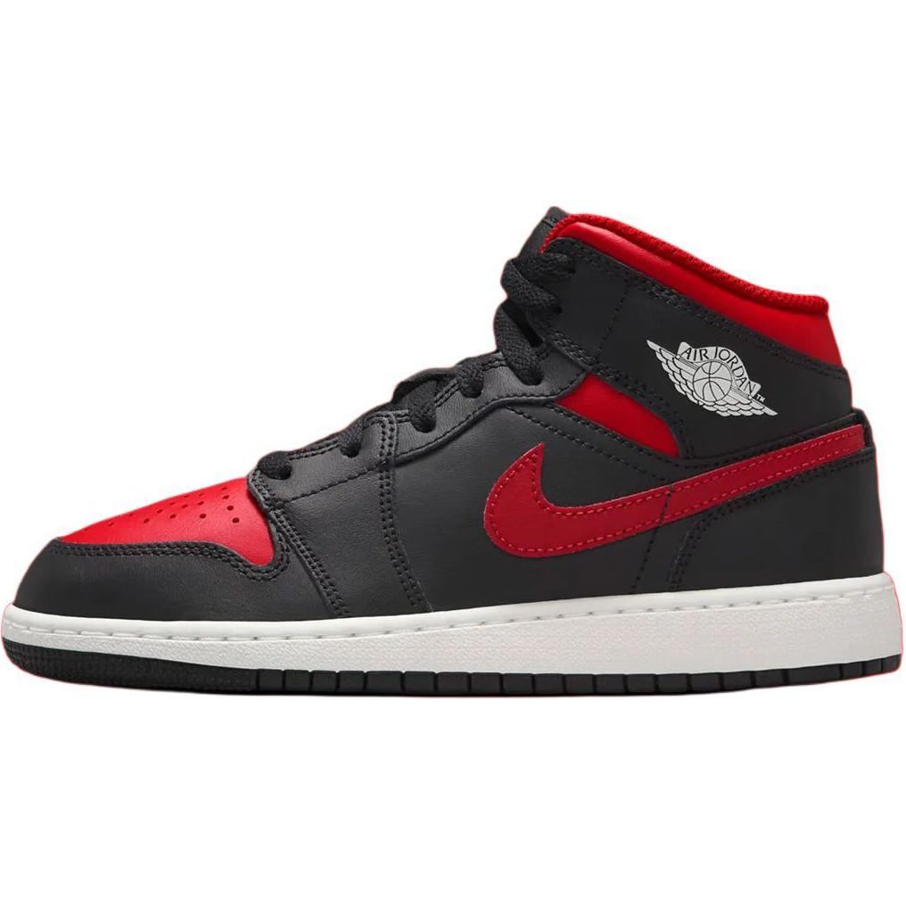 Air Jordan 1 Mid GS Bred Twist Kids Sneakers Black Summit-White Varsity-Red DQ8423-067