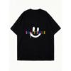Oversized T Shirt Black Sweet Smile Rainbow Print Casual Wear For Women