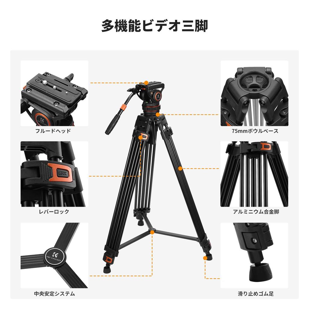 Concept Video Tripod with Fluid kg Weight Quick Release Plate Compatible with and Other DSLR Cameras and Camcorders K&F 75"/191cm Heavy-Duty 360°