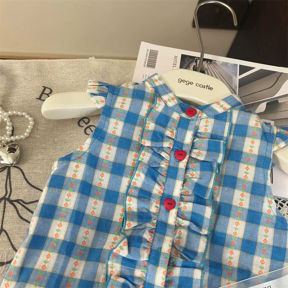Girls Summer Cotton Plaid Vest Dress Baby Chic Sleeveless Sundress