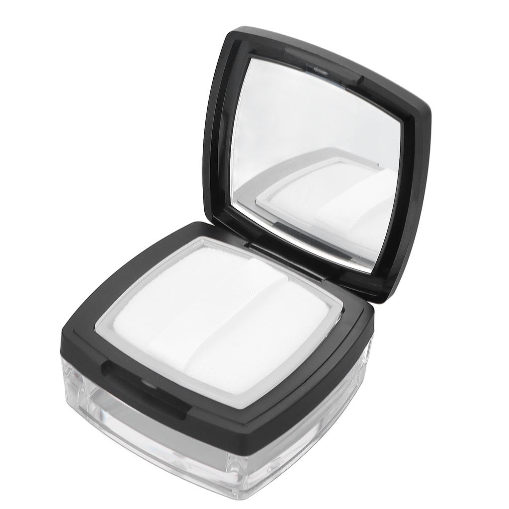 Empty Refillable Powder Case Powder Puff Mirror Spoon Separately Storage Box for Makeup Loose Powder Black