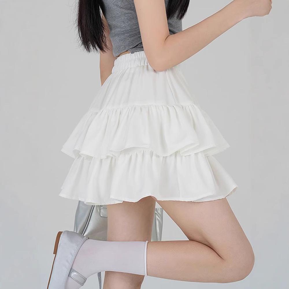 Women's Summer Black A-line Puff Short Skirt - Elastic Waist, Slimming, Anti-Exposure.
