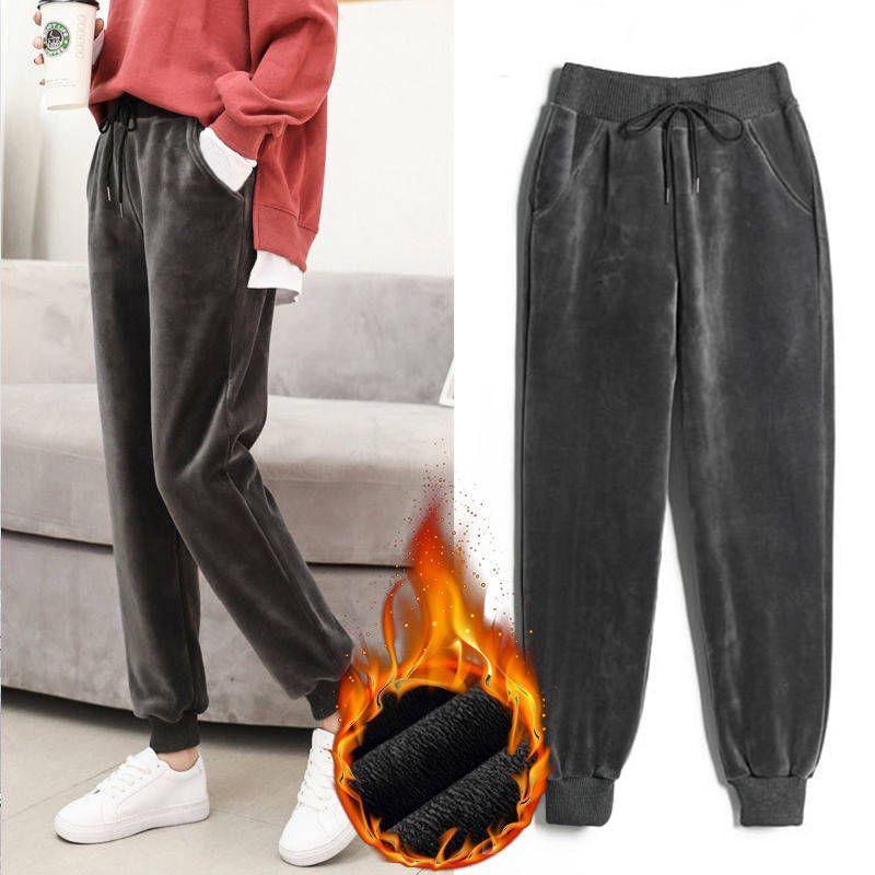 Velvet Sweatpants Women Plus Velvet Warm Pants Autumn and Winter Double-sided Velvet High Waist Harem Women's Trousers
