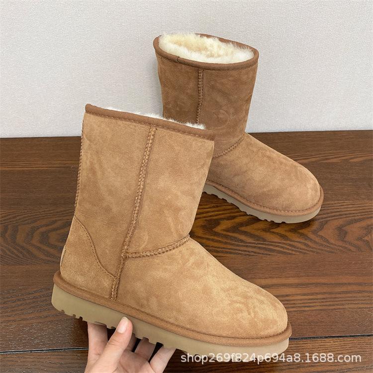 Henan Sangpo snow boots women's 2025 winter new fur integrated medium tube piled thickened warm snow cotton shoes