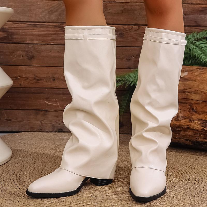 Fashion 2025 Fashion High Heel Knee High Boots Women Punk Pointed Toe Bike Long Boots Woman Autumn Winter Pu Leather Botas Mujer 36-43