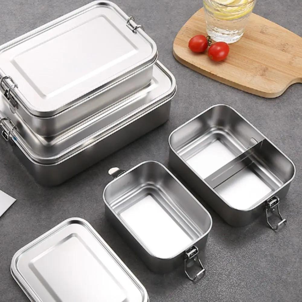 Durable Stainless Steel Bento Box Large Capacity Leakproof Lunch Box with Lid Square Food Storage Container Outdoor