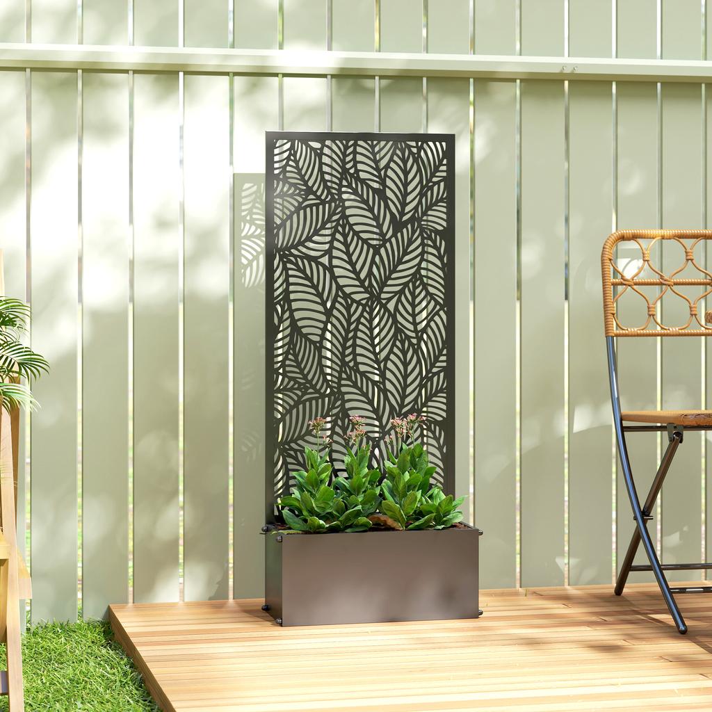 Planter with Trellis, Flower Box, with Privacy Screen, for Climbing Plants, Metal, 45 X 21.5 X 110 Cm, Black
