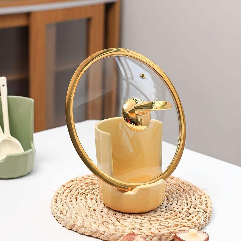 Ceramic Pot Lid Rack with Integrated Spoon, Knife . Chopstick Storage - Durable Kitchen Organizer for Home Cooks, Space Saving Design for Easy Access