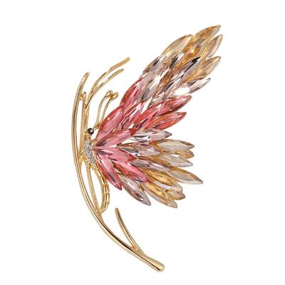 Spilla Farfalla Rame Cambiamento Graduale Spilla da Donna di Alta Gamma Delicata Cristallo Corsage Lusso Temperamento Spilla per Abito Cappotto