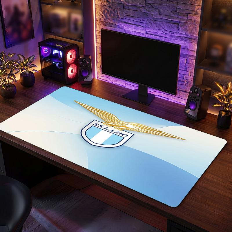 Lazio FC Theme Pattern Mouse Pad, Soccer Logo Design XXL Gaming Desk Mat Non-Slip Computer Mouse Pad