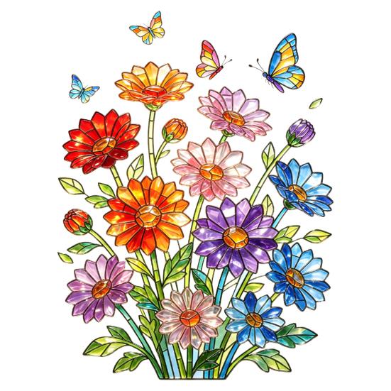 Stained Glass Style Clings Reusable Window Decals Flower Double-Sided Window Floral Butterfly Static