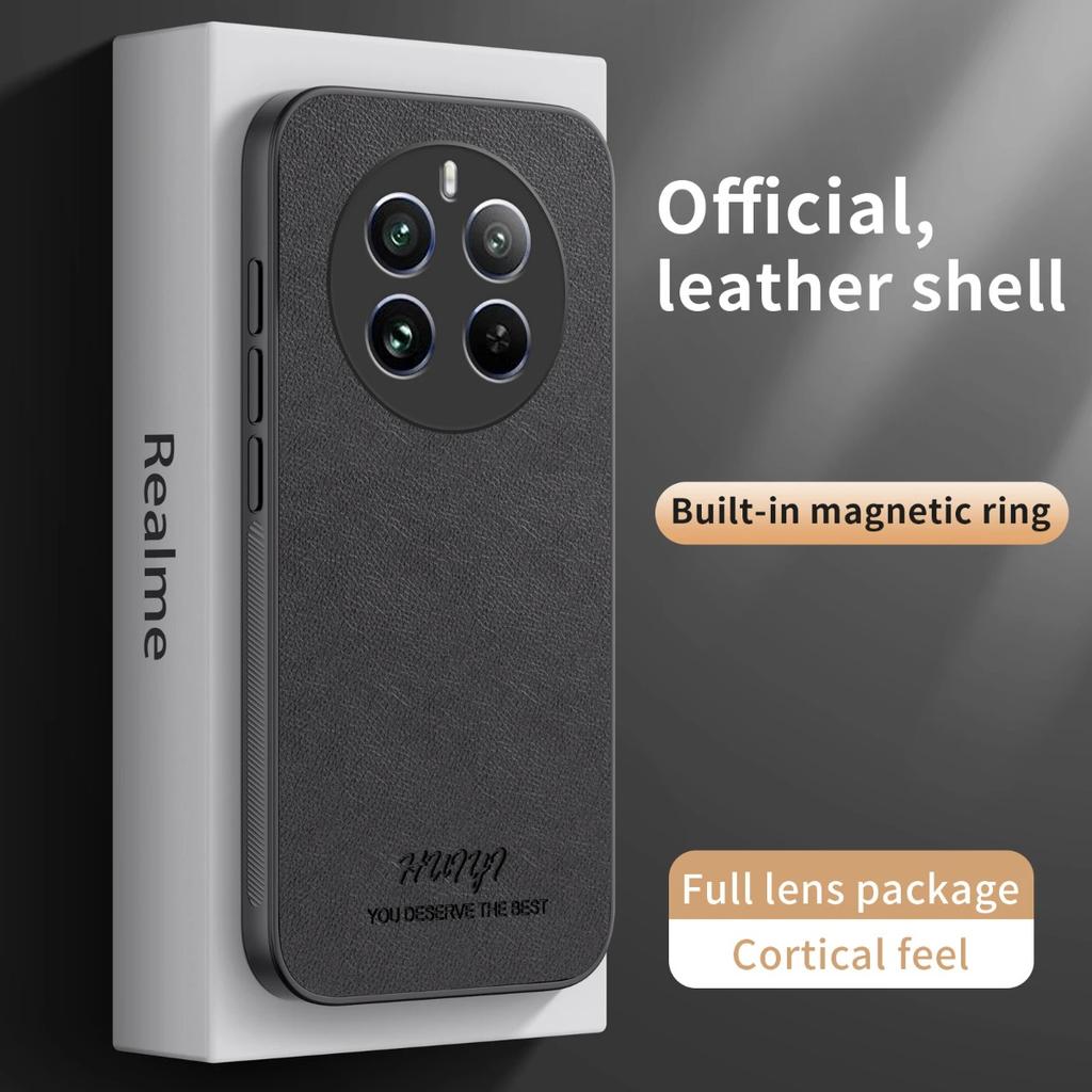 Leather Phone Case for Oppo Realme 11 12+ Pro Plus 11x C67 C63 C61 Car Magnetic Holder Full Lens Silicone Protection Phone Cover