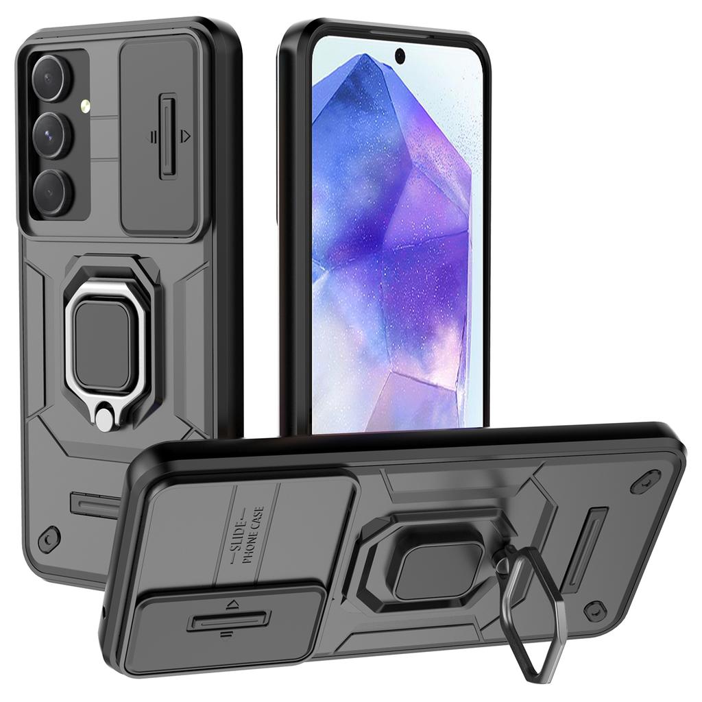 For Samsung Galaxy A55 5G Case PC+TPU Anti-scratch Phone Protective Cover with Slide Lens Cover