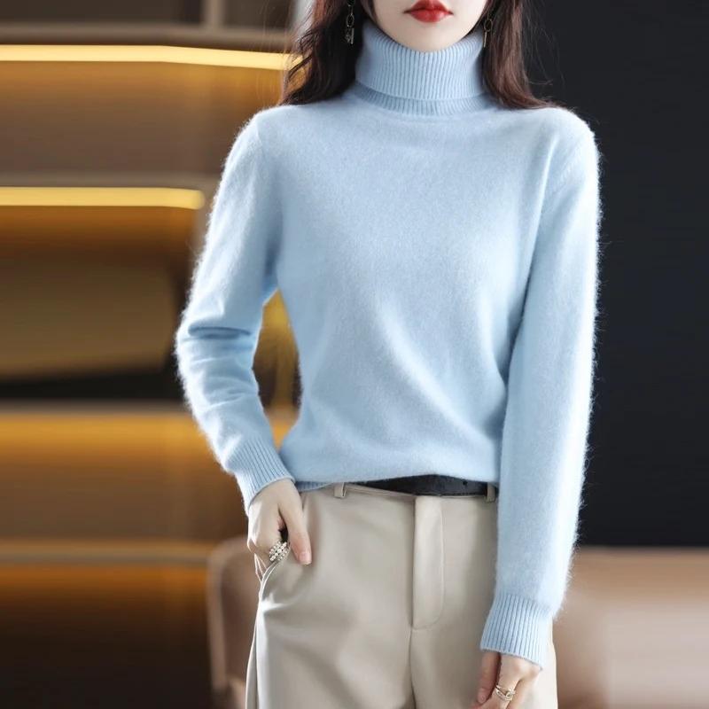 Women's Clothing For Autumn Winter 100% Mink Plush Turtleneck Pullover Sweater Ladies Cashmere Sweater