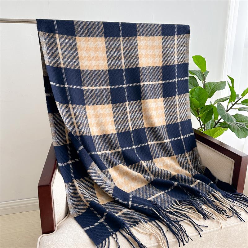 Korean Version Plaid Scarf Winter Male And Female Students Scarf Thickened Warm Outer Shawl Tassel Korean Imitation Cashmere Scarf