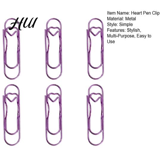 Notebook Pen Holders 6Pcs Metal Heart Clips Book Organizers Colored Paperclip Cute Shaped School Supplies Organizer Stainless Steel