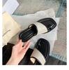 Grape Mother of the Same Style, Casual Summer Square Head Toe Straw Braided Splicing Flat-bottomed Slippers Women's 2025 New Sandals