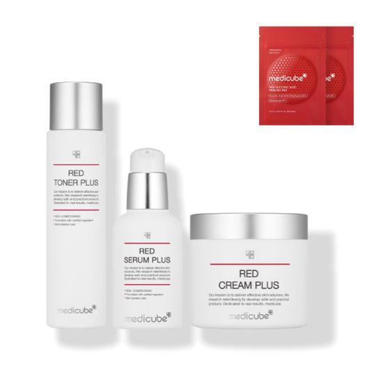 MediCube Red Line 2.0 Plus Acne Care Skincare Set (Red Toner 200ml + Red Serum 55ml + Red Cream 100ml) + Succinic Acid Pads 20pcs Gift