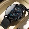 Fashion Men Watch Chronograph Stainless Steel Mesh Quartz  Wristwatch Waterproof Luminous Date Sports Watches