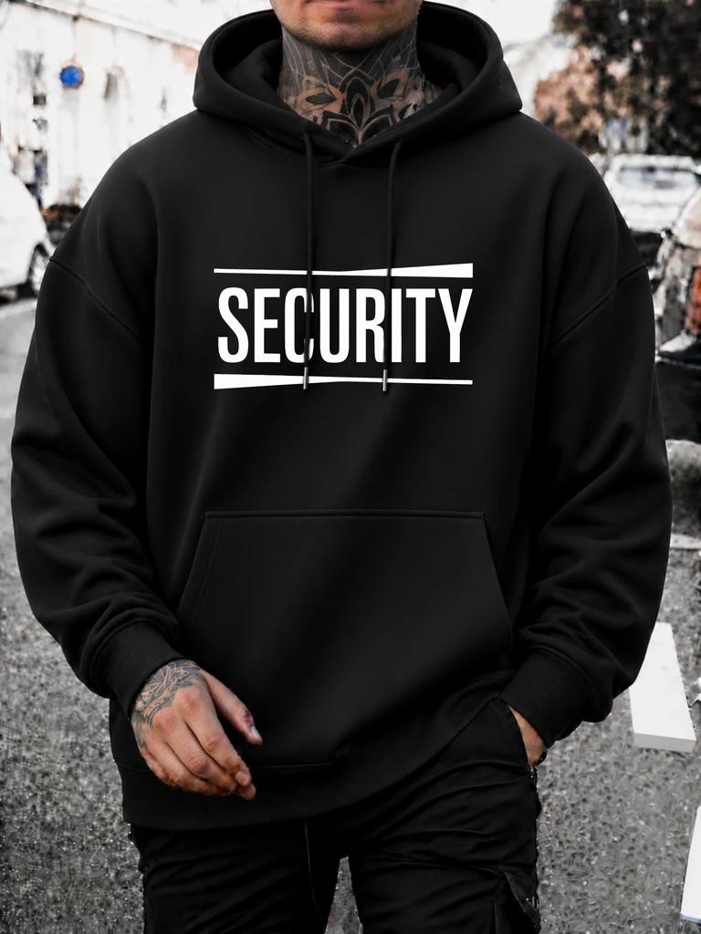 unisex Hoodie, Halloween, Security Text Print, Pullover Hoodie, Streetwear Style, Autumn Winter Outdoor, Front Pocket And Drawstring