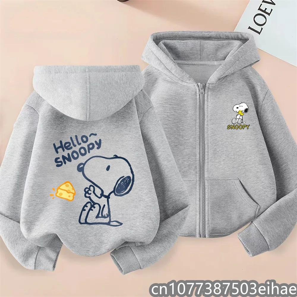 Boys Girls Spring Autumn Snoopy Cartoon Zipper Hooded Coat Kids Long Sleeve Casual Hooded Sweatshirt Printed Daily Zip Top