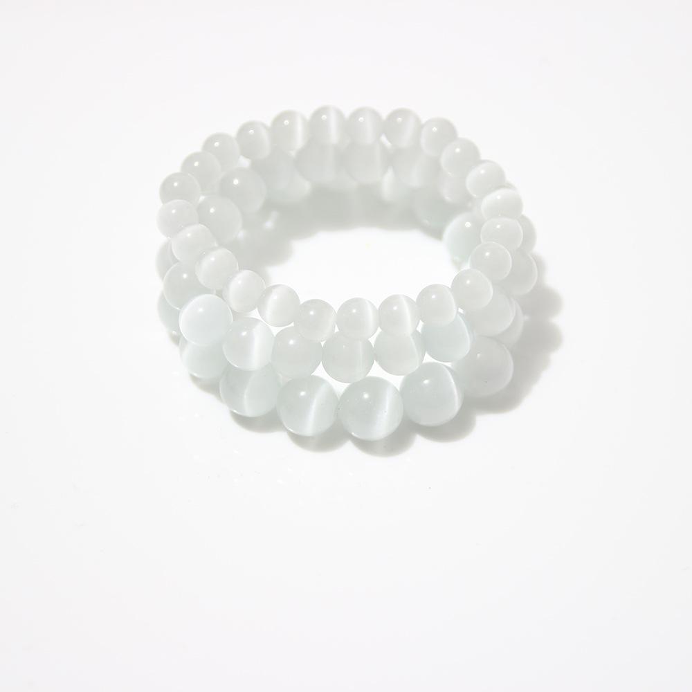 Sky Blue Cat's Eye Bracelet: Round Beads, Fresh Summer Crystal Jewelry for Women and Men