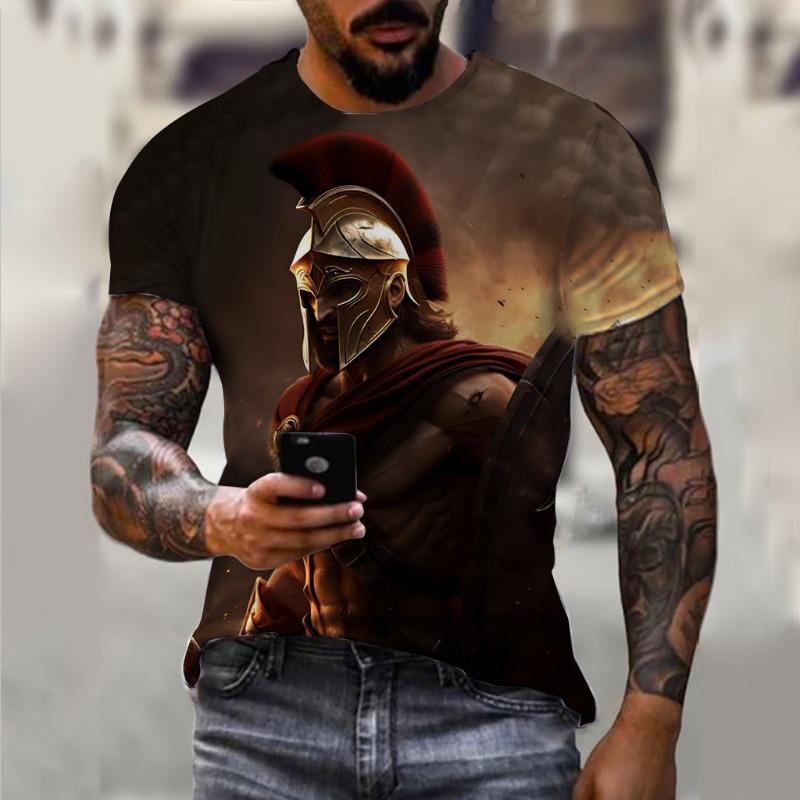

Винтажные футболки для мужчин, спартанский узор, 3D-принт с коротким рукавом, летняя мода, свободные футболки, мужская повседневная одежда, топы 5XL