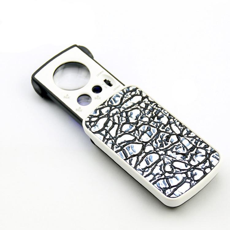 30x60x90X LED Pocket Jewelry Mirror & Antique Jade Magnifier