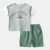 Boy Summer Short-Sleeved Top Suit Baby Cartoon Hippo Car Two-piece Set Kids Pure Color Shorts Clothes