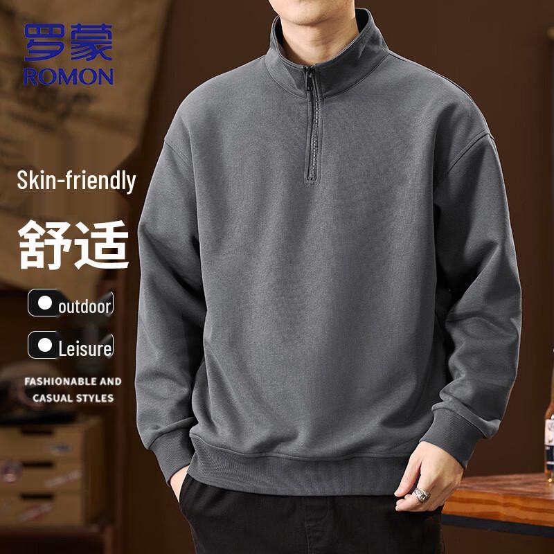 ROMON Men s Half-High Collar Solid Sweatshirt Tee M