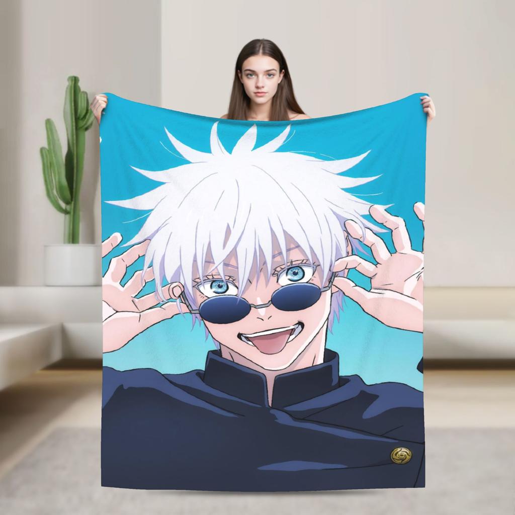 Gojo Satoru Flannel Blankets Winter  Warm Soft Throw Blanket for Kids Adult Couch Bed Funny Bedspread Sofa Bed Cover