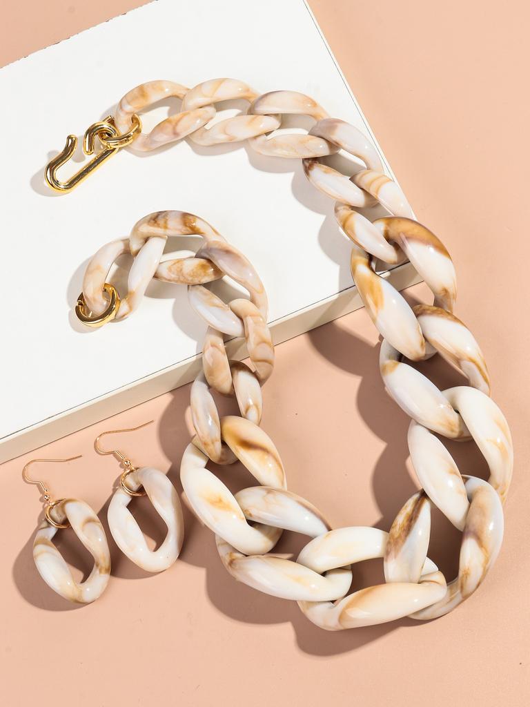 Trendy Acrylic Big Chunky Chain Necklace Set for Women Man Statement Colorful Resin Link Earring Choker Exaggerated Jewelry Gift
