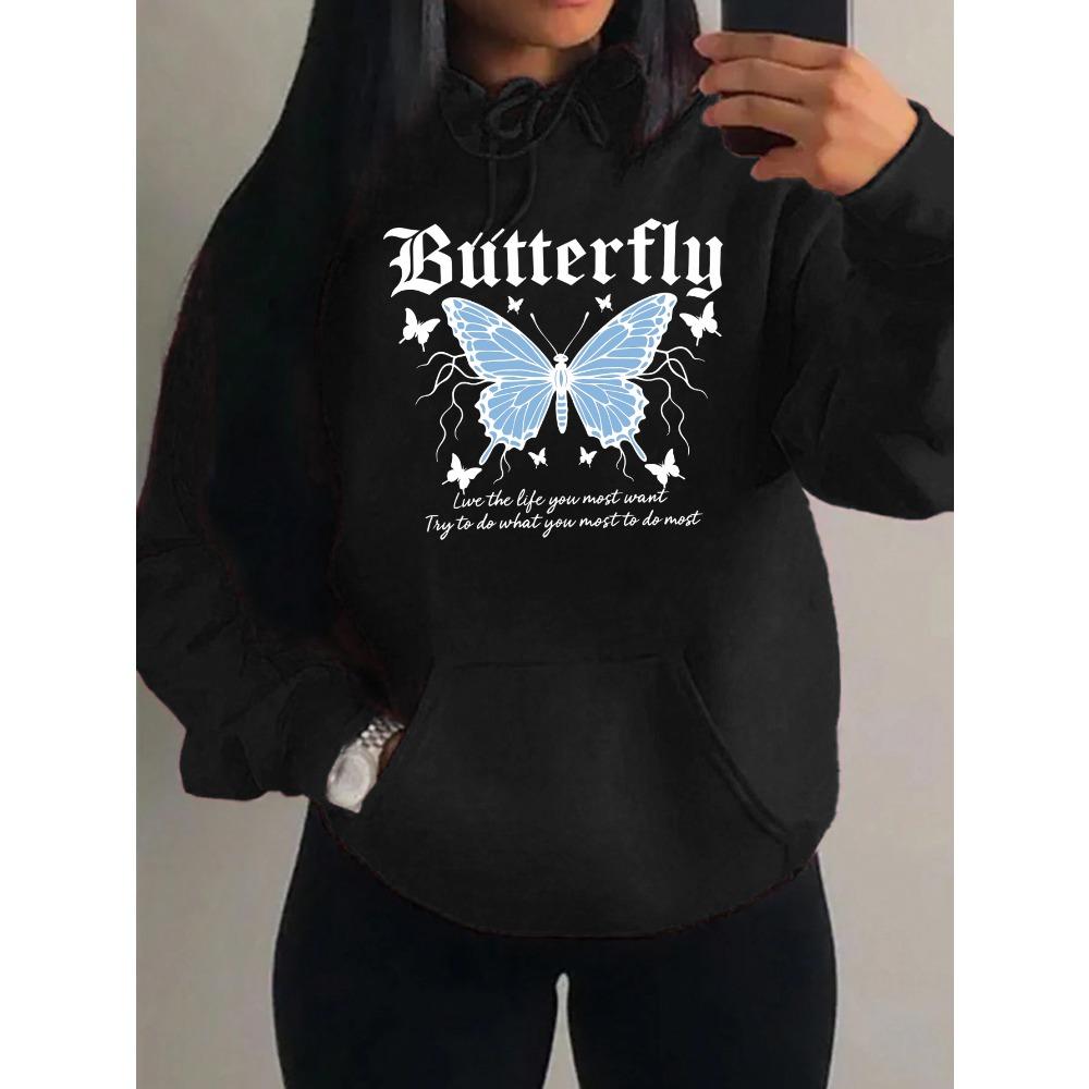 Lightning Butterfly Art Character Print Women Hoodies Hip Hop Pocket Hoody Sportswears Fleece Soft Clothes