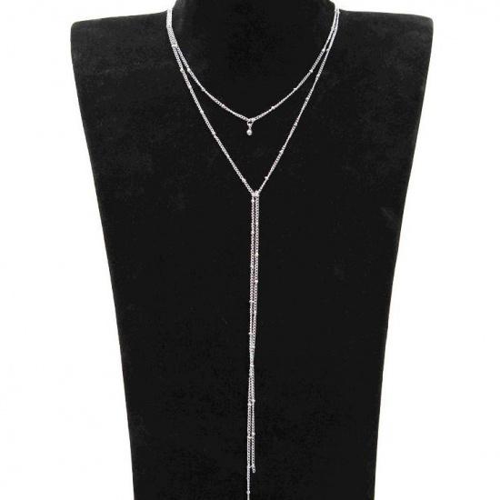 C143 Fashion Simple Bead Chain Necklace Vintage Collarbone Necklace Double Layer Long Choker