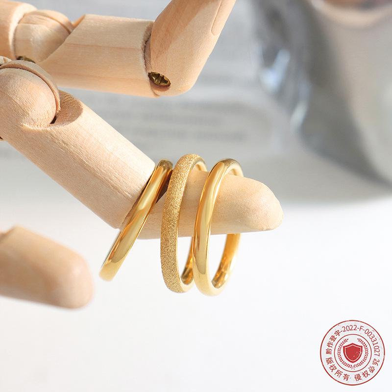 Korean Style Matte Titanium Steel Women's Minimalist Ring Set - Non-Fading, Cold Style Jewelry