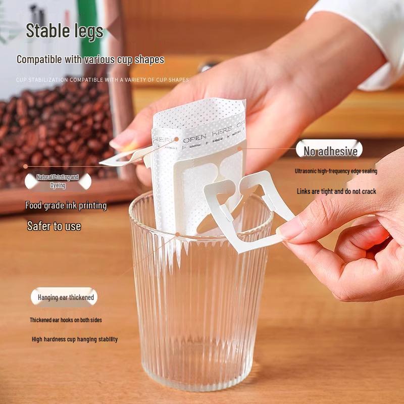 Hanging Ear Pour-Over Coffee Filter Papers with One-Piece Imported Mesh Conical Disposable Bags