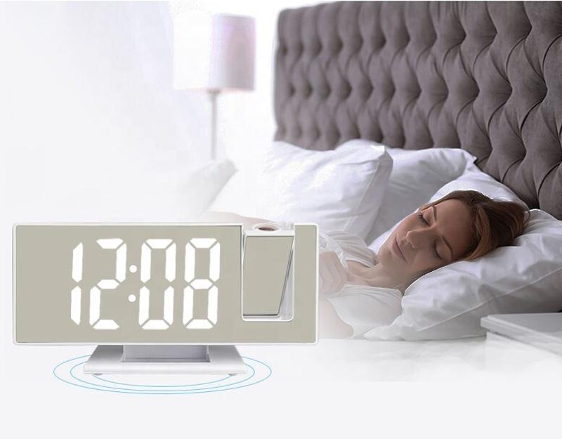 2021 New Design Creative Multi-functional LED Desk Mirror Projection Alarm Clock 3618