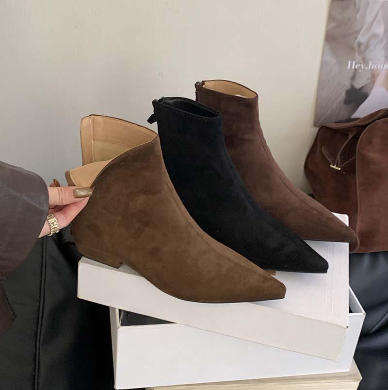 inner suede pointed short boots for women 2025 autumn and winter new velvet women's boots Korean version thin boots fashion boots for women