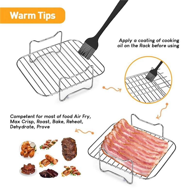 ABWR-2PCS Air Fryer Rack, Air Fryer Double Layer Rack, Multi-Purpose Air Fryer Parts Grilling Rack With 5 Skewers