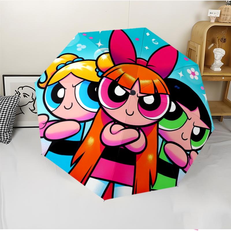 Powerpuff Fashionable Automatic Opening/Closing Folding Umbrella. Portable and Foldable, Ideal for Gift, Travel, and Daily Use.