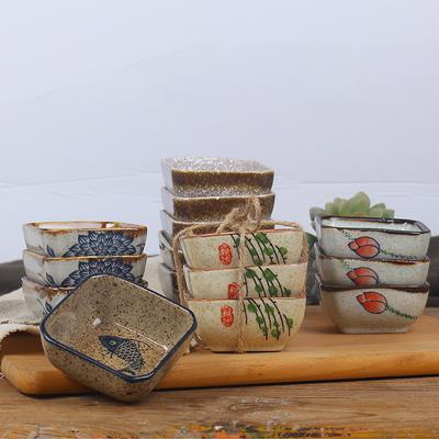 Set di 4 piatti quadrati in ceramica giapponese per salsa di soia vintage, per condire la casa, per condire sushi, per snack, stoviglie