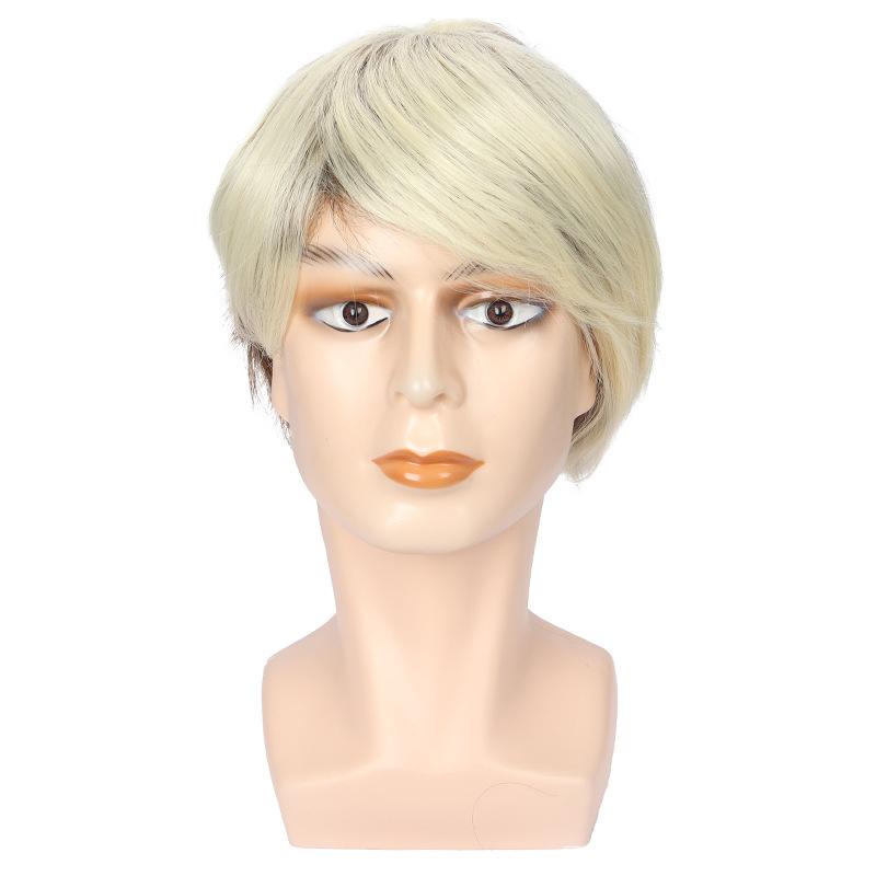 Men's Fashion Natural Fluffy Wig, Golden-Brown Side-Part Short Straight High-Temperature Fiber Hairpiece